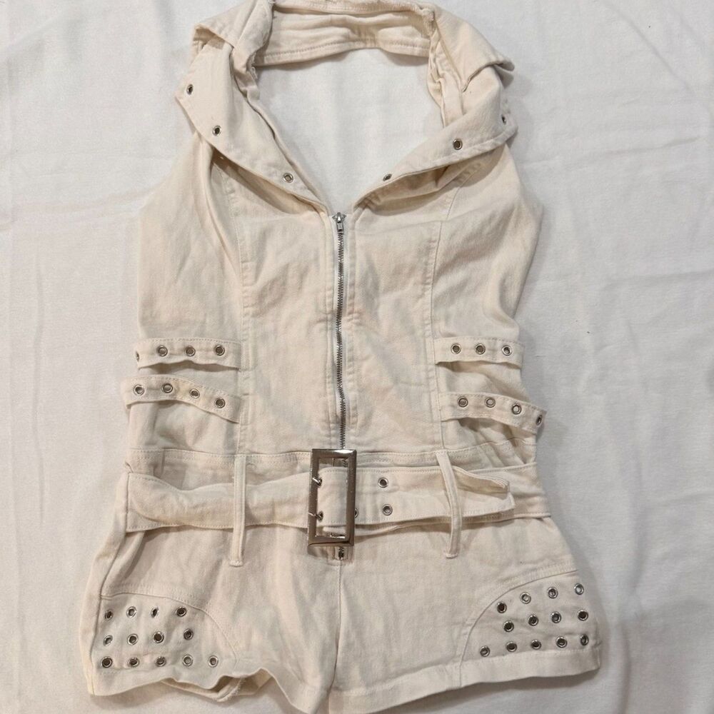 Cyber Y2K Studded Off-White Utility Romper size L